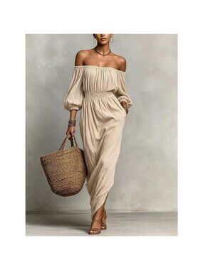 t Off-Shoulder Smocked Waist Maxi Dress
